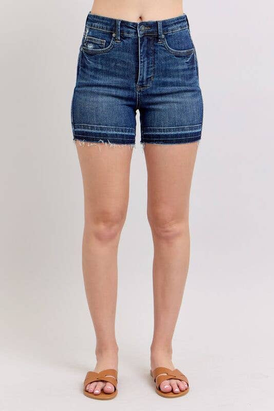 High Waisted Tummy Control Destroy Release Hem Shorts