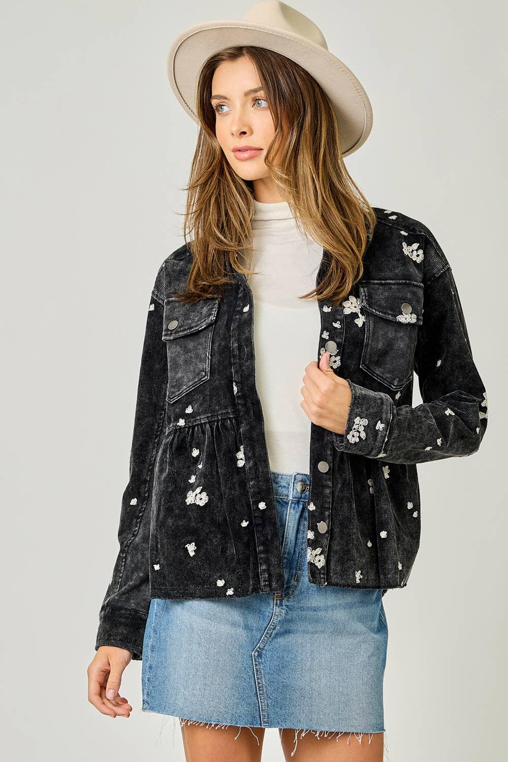 Washed Terry Mix Peplum Jacket - Southern Sassy Boutique