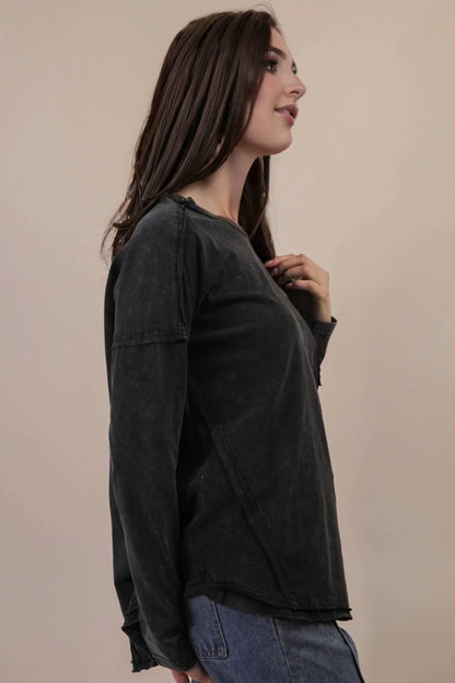 Mineral Washed Casual Knit Top - Southern Sassy Boutique