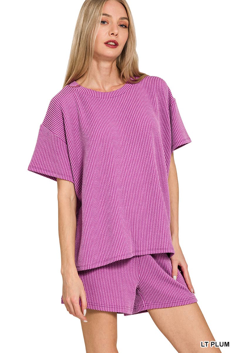Ribbed Half Sleeve Tee & Short Pants 2PC Set