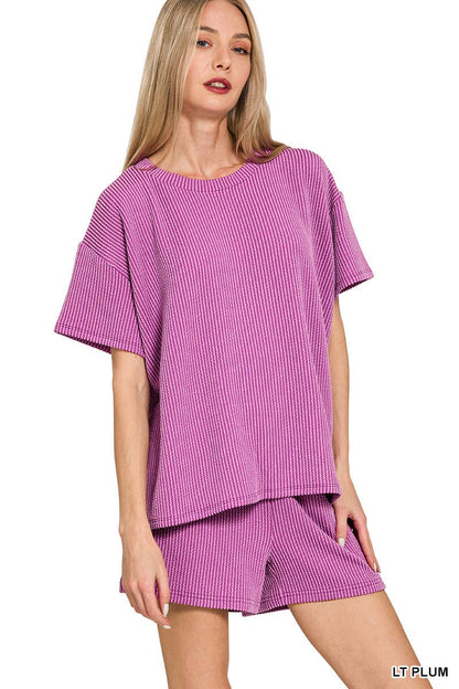 Ribbed Half Sleeve Tee & Short Pants 2PC Set