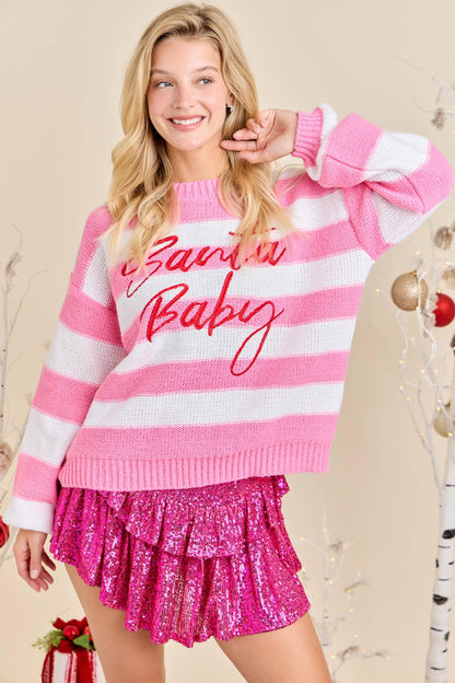 Santa Baby Sweater Featuring Bold Embroidered - Southern Sassy Boutique
