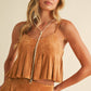 SUEDE PLEATED SLEEVELESS TOP AND SHORTS SET
