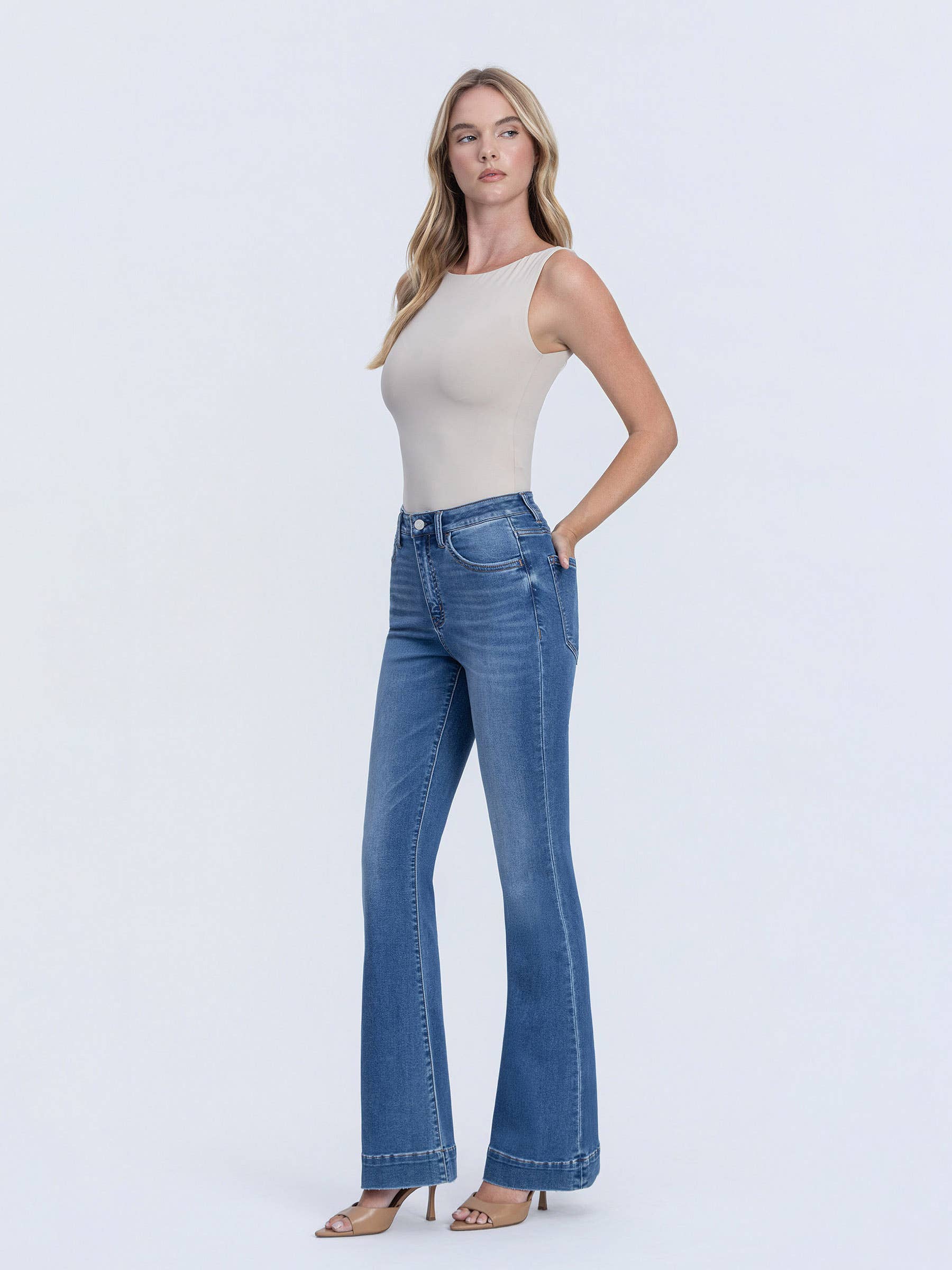 SUPER HIGH RISE TROUSER HEM FLARE JEANS LV1955 - Southern Sassy Boutique