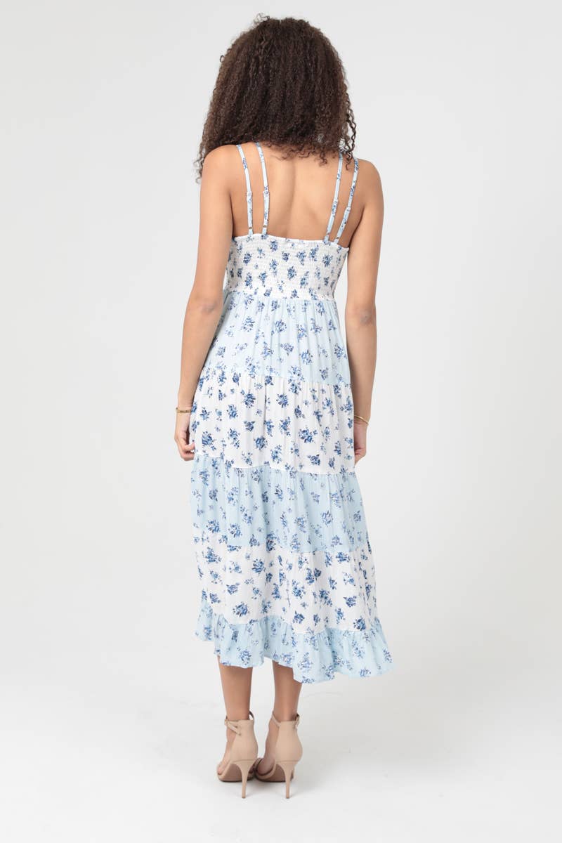 Mixed Print Lace Trim Maxi Dress