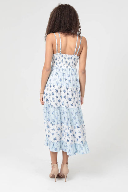 Mixed Print Lace Trim Maxi Dress