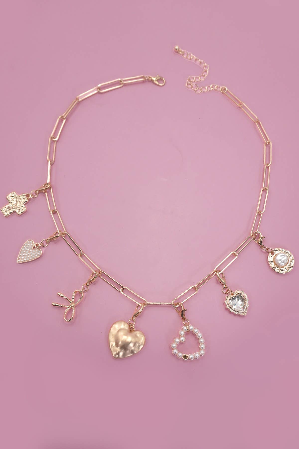 Bow Heart Removable Multi Charm Necklace |