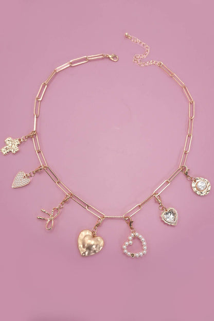 Bow Heart Removable Multi Charm Necklace |