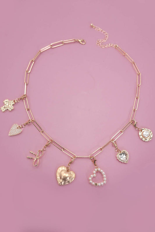 Bow Heart Removable Multi Charm Necklace |