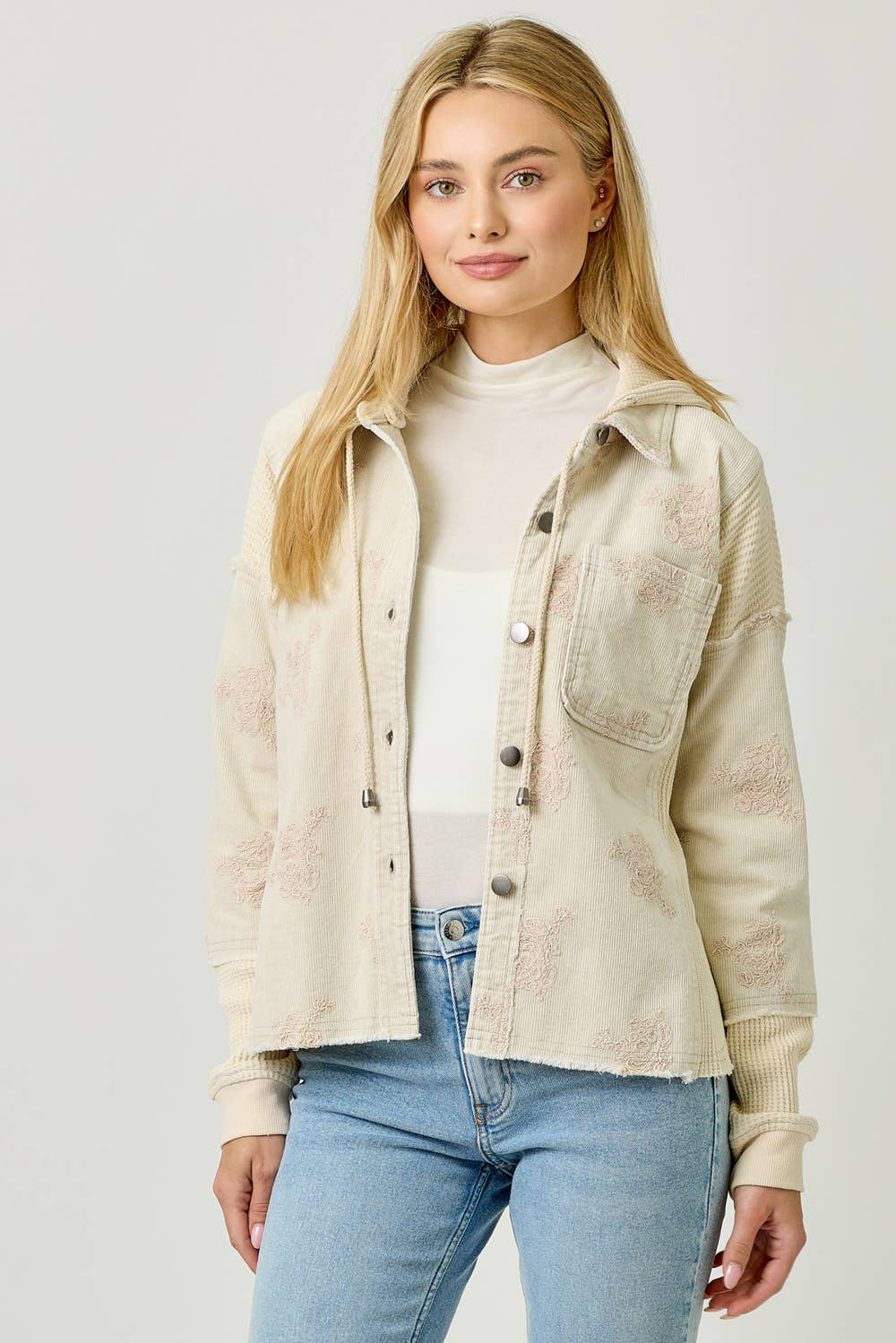 Flower Embroidery Hoodie Jacket