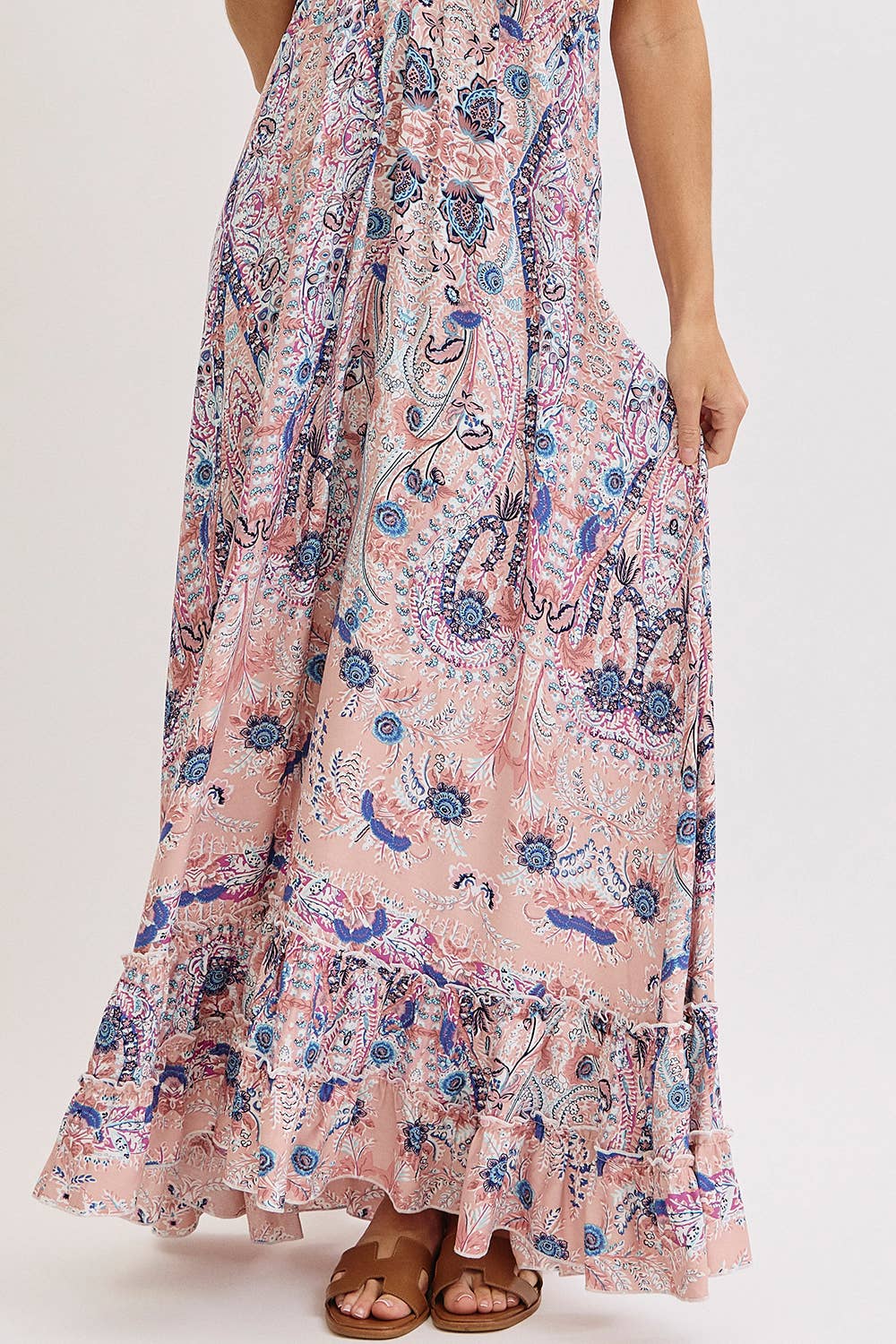 Bohemian Floral Print Halter Maxi Dress