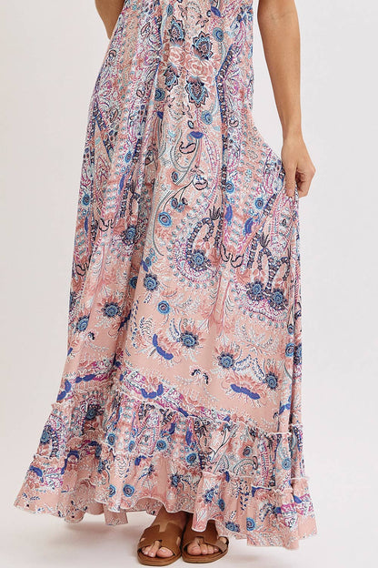 Bohemian Floral Print Halter Maxi Dress