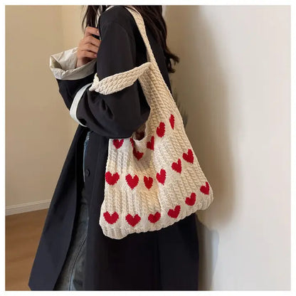 Heart Crochet Tote Bag