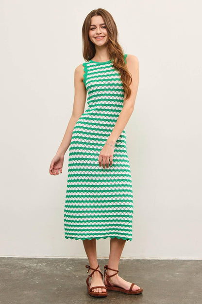 SCALLOP EDGE SLEEVELESS SWEATER DRESS - Southern Sassy Boutique
