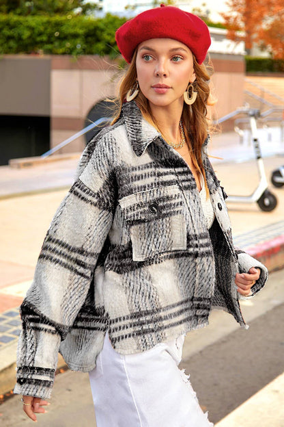 Plaid Patterned Soft Brushed Button-Down Jacket