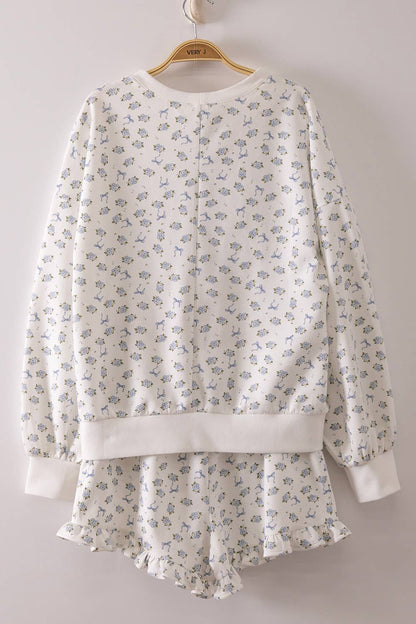 NT12635SET-Floral Printed Knit Comfy Top & Shorts Set