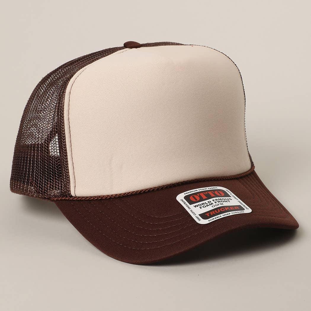 Two-Tone Mesh Back High Crown Foam Trucker Hat - Southern Sassy Boutique