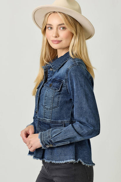 Washed Denim Peplum Jacket - Southern Sassy Boutique