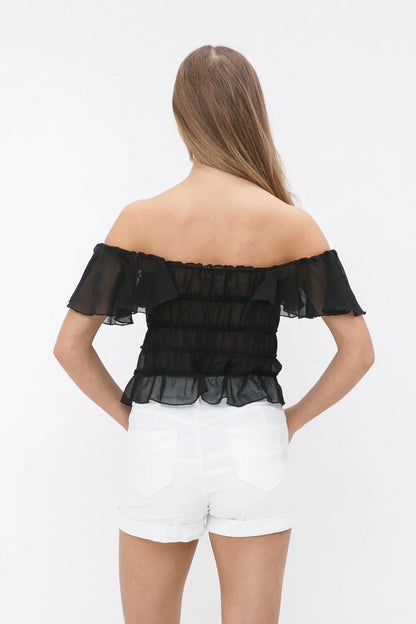 Sheer Sucker Chiffon Ruffle Elastic Tiered Bodysuit - Southern Sassy Boutique