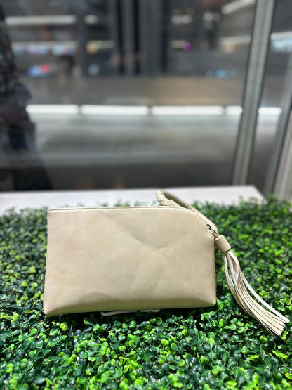 Tweed Cuff Handle Tassel Wristlet/Clutch