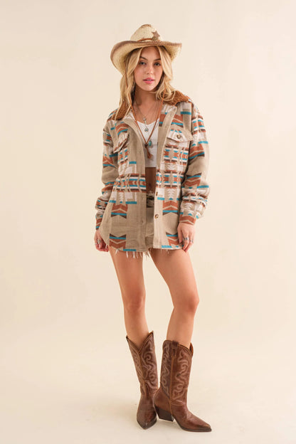 Jacquard Western Shirt Jacket - Southern Sassy Boutique