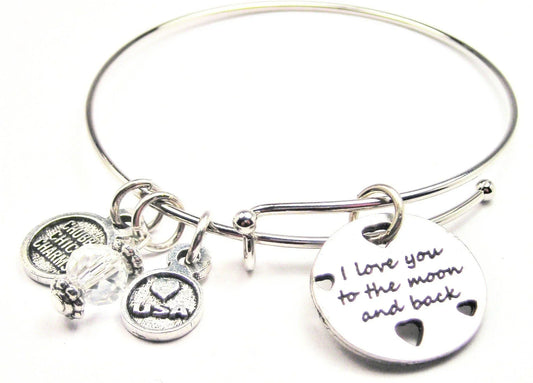 I Love You To The Moon And Back With Hearts Bangle Bracelet - Southern Sassy Boutique