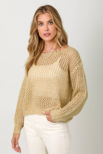 Metallic Net Pullover Sweater - Southern Sassy Boutique