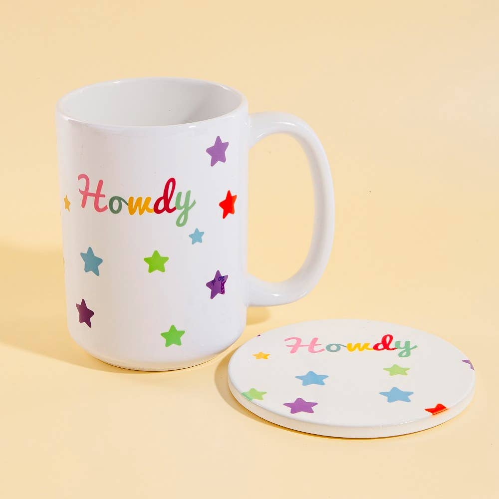 Western Howdy And Stars 15 Oz Mug With Matching Coaster Gift
