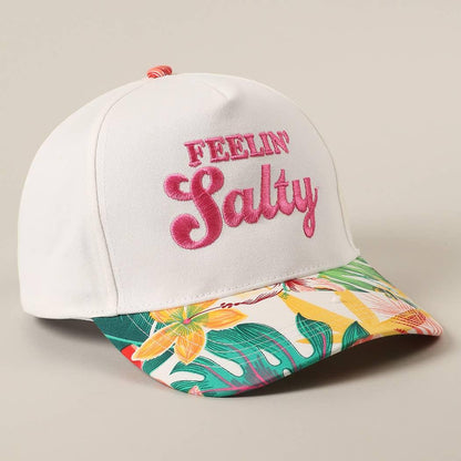 Feelin' Salty Letter Embroidery Floral Trucker Hat - Southern Sassy Boutique