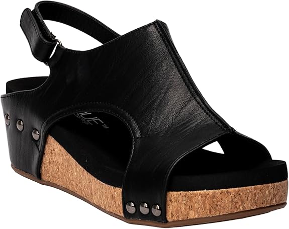 Corkys-Carley Black Smooth Cork Wedge