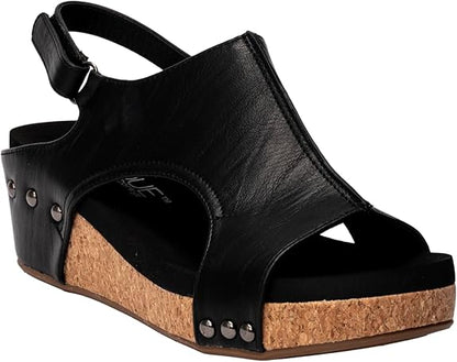 Corkys-Carley Black Smooth Cork Wedge