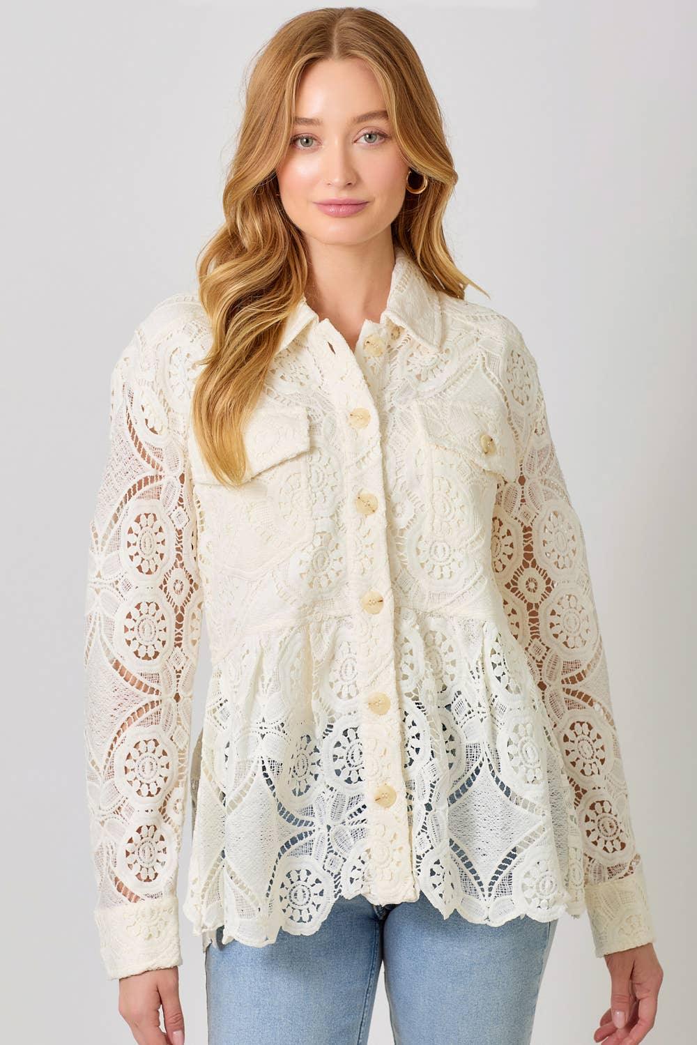 Lace Peplum Trucker Jacket - Southern Sassy Boutique