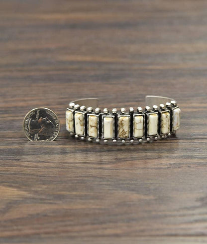 711076, White Turquoise Cuff Bracelet - Southern Sassy Boutique