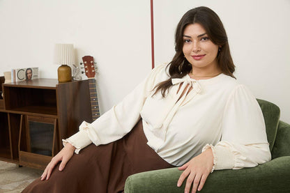 PLUS NECK CUFF TOPKTIE LONG SLEEVE WITH SMOCKED CUFF TOP - Southern Sassy Boutique