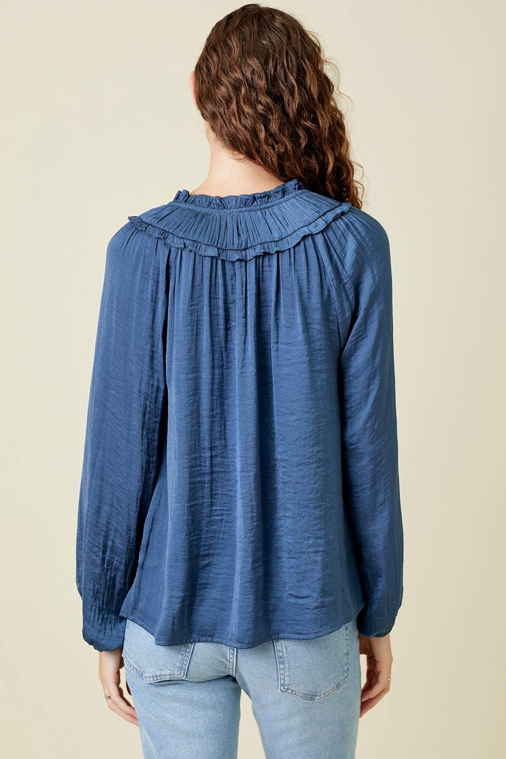Ruffled Satin Blouse - Southern Sassy Boutique