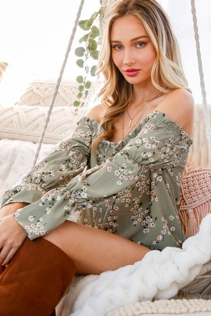 Floral Printed Off-The-Shoulder Blouse Top - Southern Sassy Boutique