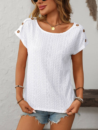 Eyelet Button Detail Short SleeveTop