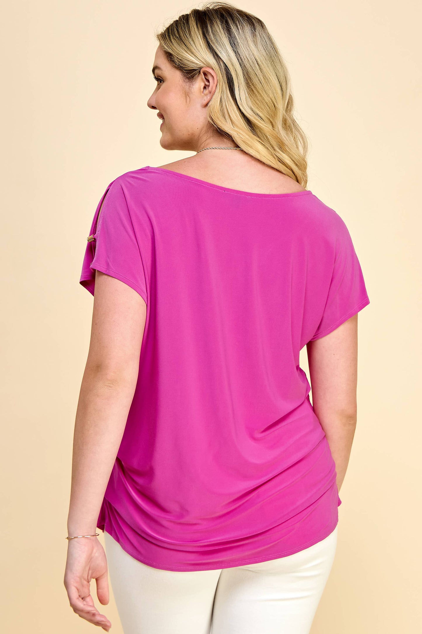 Curvy Short Split Sleeve Scoop Neck Top