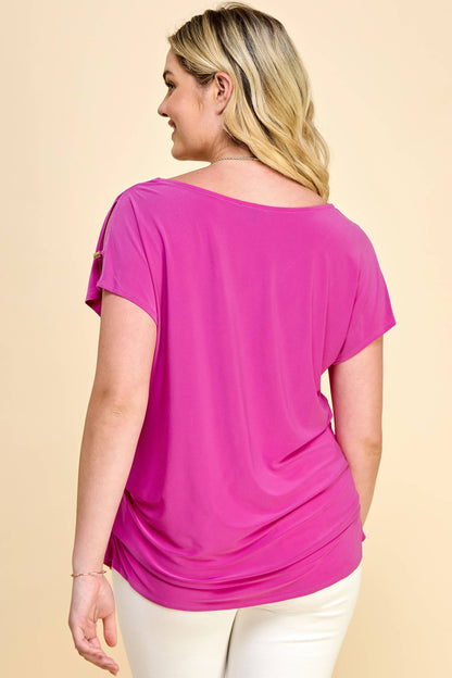 Curvy Short Split Sleeve Scoop Neck Top