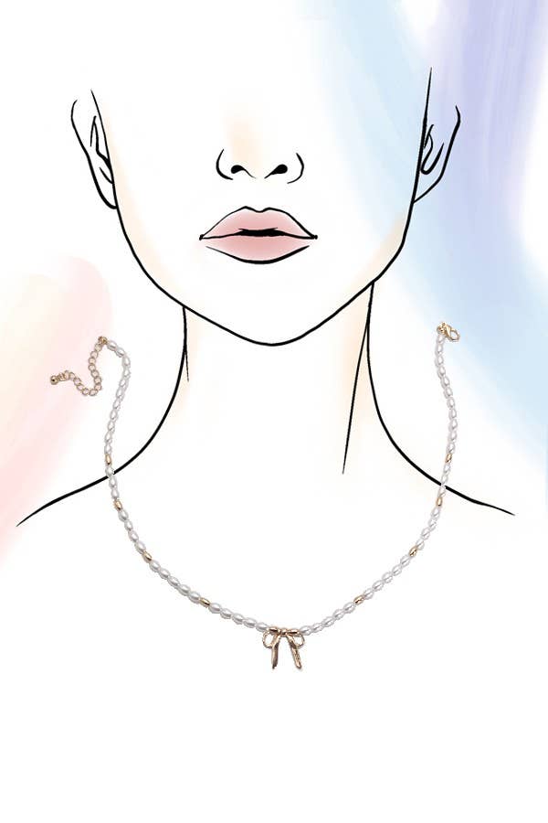 Bow Ribbon Pearl Necklace