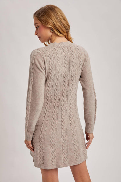 CABEL KNIT V-NECK SWEATER MINI DRESS - Southern Sassy Boutique
