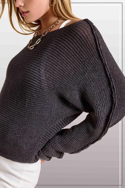 Boat Neck Off Shoulder Cozy Dolman Sleeve Sweater - Southern Sassy Boutique