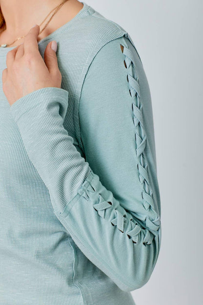Ribbed Braided Sleeve Top - Southern Sassy Boutique