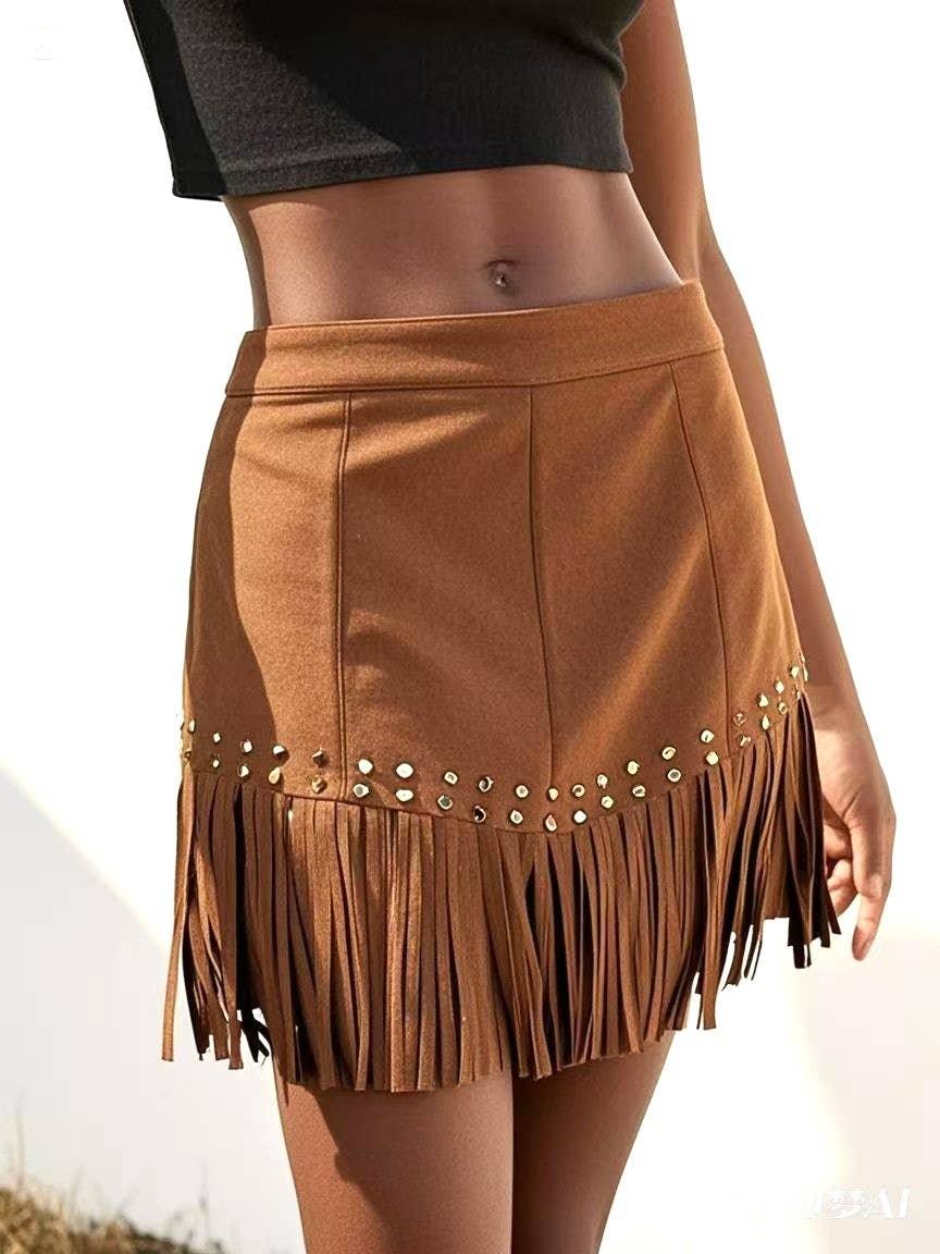 Vintage Fringe Western Cowgirl Stud Skirt - Southern Sassy Boutique