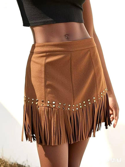 Vintage Fringe Western Cowgirl Stud Skirt - Southern Sassy Boutique