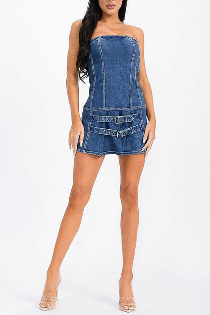 Strapless Denim Mini Dress - Southern Sassy Boutique