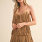 TIERED SUEDE FRINGED SLEEVELESS MINI DRESS
