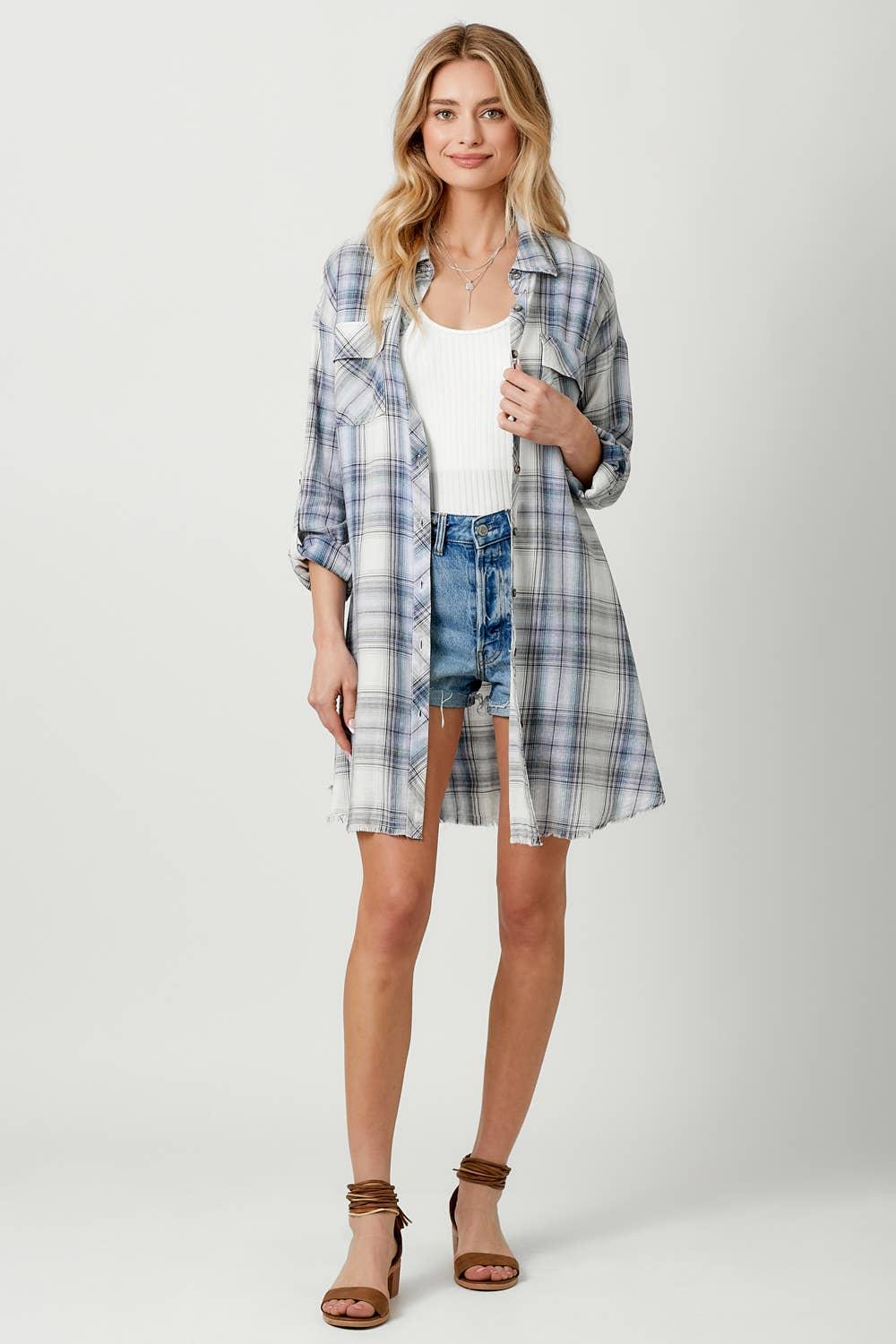 Washed Plaid Shirt Dress - Southern Sassy Boutique