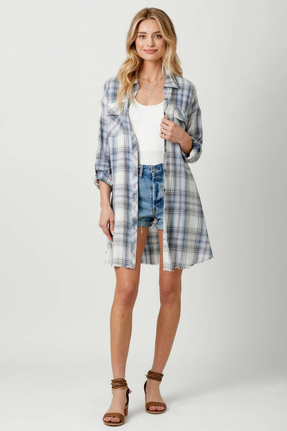 Washed Plaid Shirt Dress - Southern Sassy Boutique