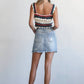 Frayed Hem Distressed Mid Rise Mini Denim Skirt